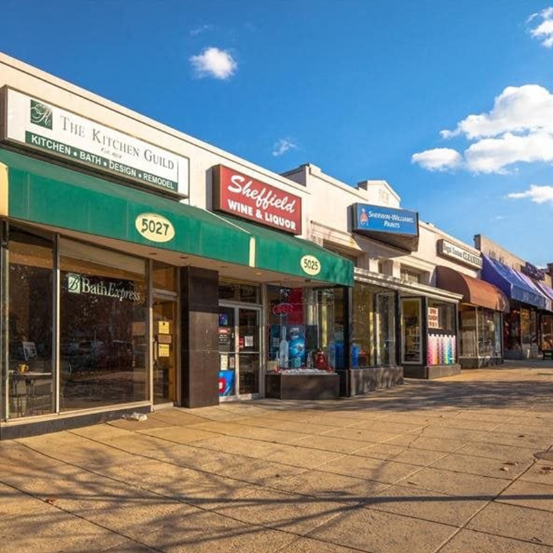 Street view of neighborhood shops 